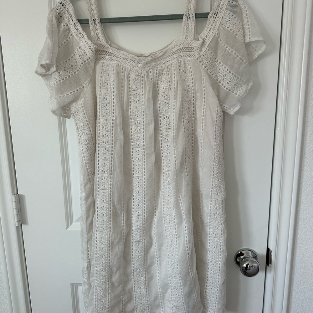 The Impeccable Pig White Lace Mini Dress Off Shoulder Dress